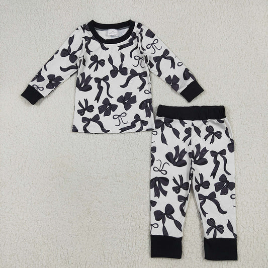 GLP2395 toddler girls clothes black bows pajamas sets