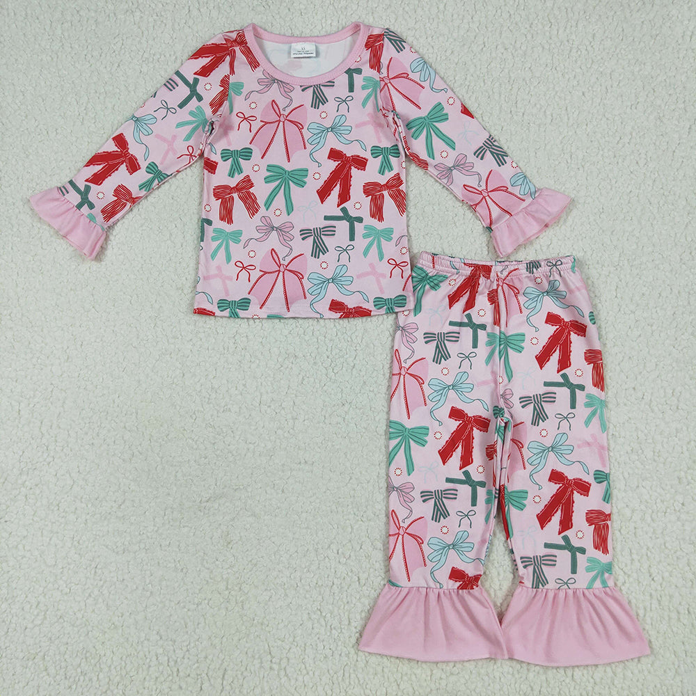 Family Sibling Colorful Bows Rompers Pajamas Sets Women Pants