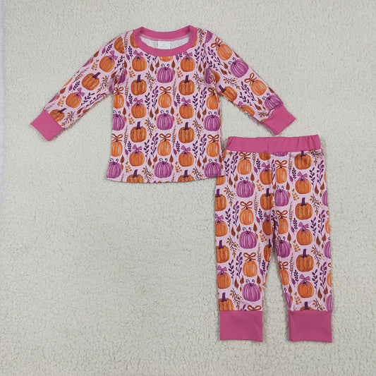 GLP2415 toddler girls clothes pink pumpkins pajamas sets