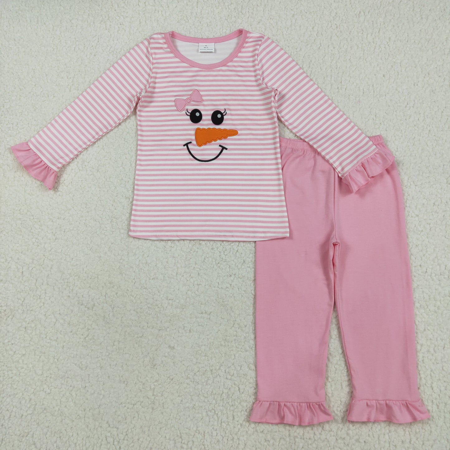 Sibling Baby Boys Girls Embroidery Snowmen Stripe Top Pants Christmas Clothes Sets