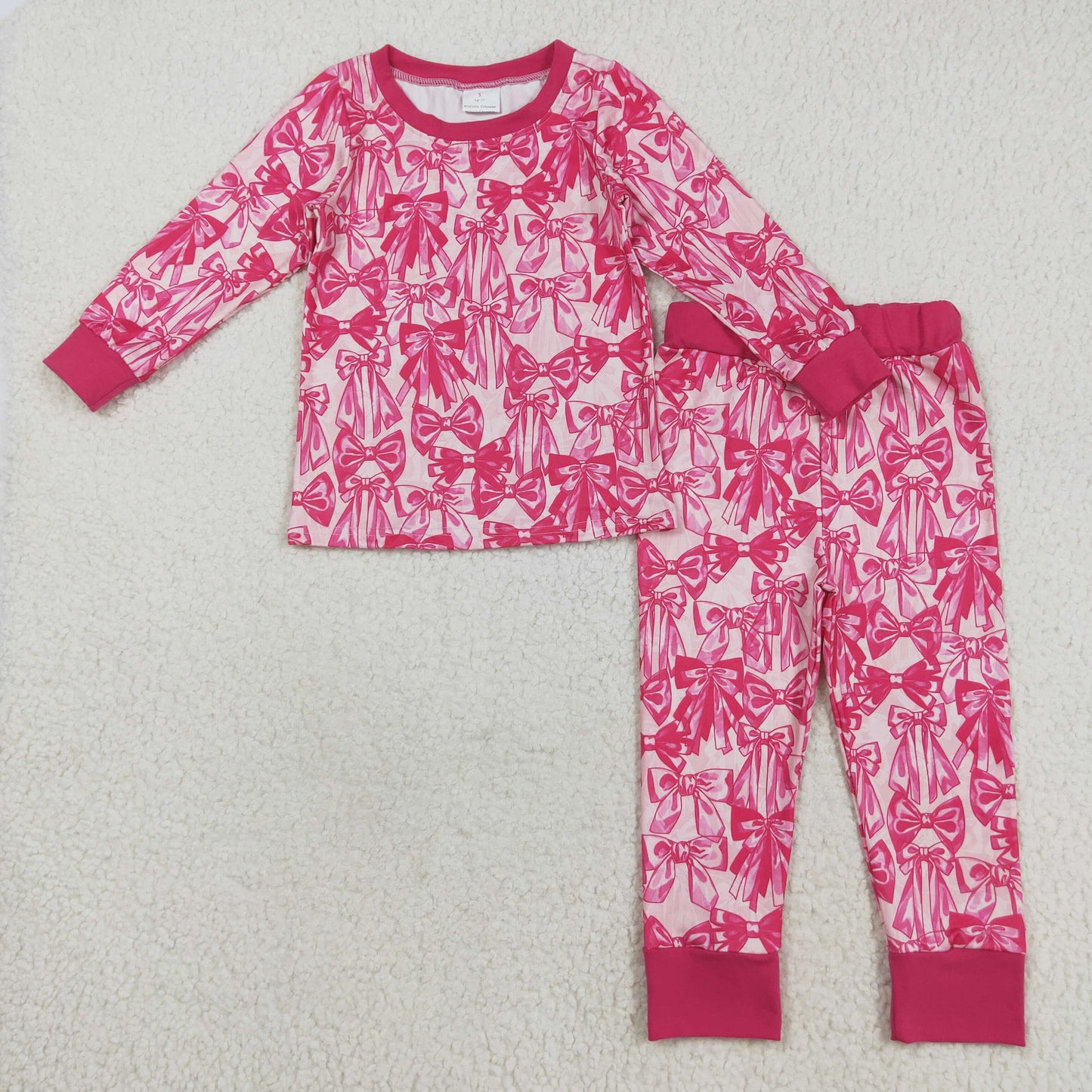 GLP2539 Baby Girls Hot Pink Bows Plaid Top Pants Pajamas Sets