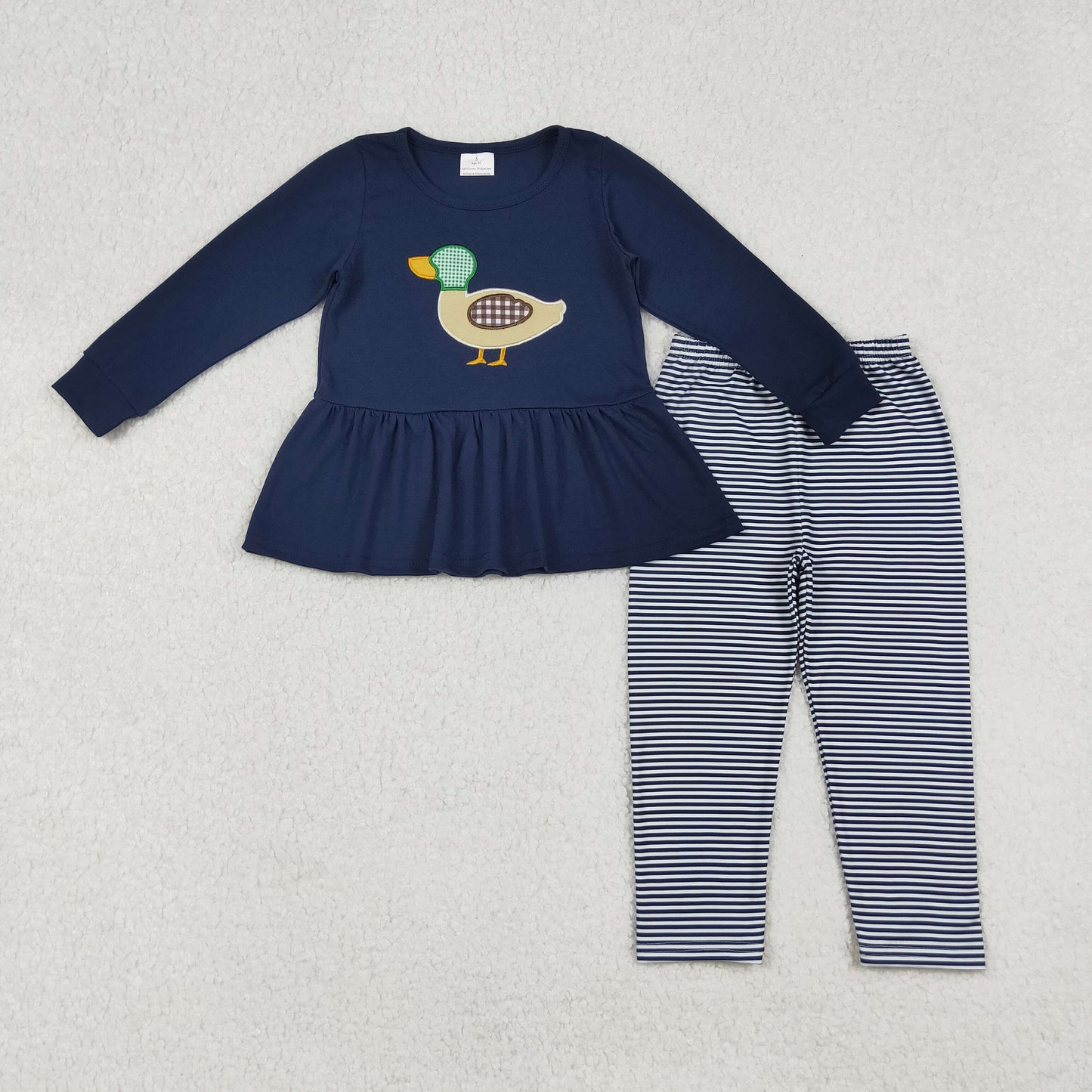 Sibling Baby Boys Girls Embroidery Duck Long Sleeves Tunic Pants Clothes Sets Rompers