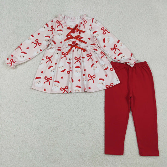GLP2642 Baby Girls Long Sleeve Red Bows Santa Button Tunic Leggings Christmas Clothes Set