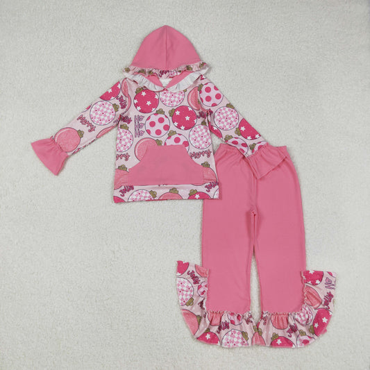 GLP2650  Baby Girls Pink Lights Plaid Pockets Hoodies Ruffle Pants Christmas Clothes Suit