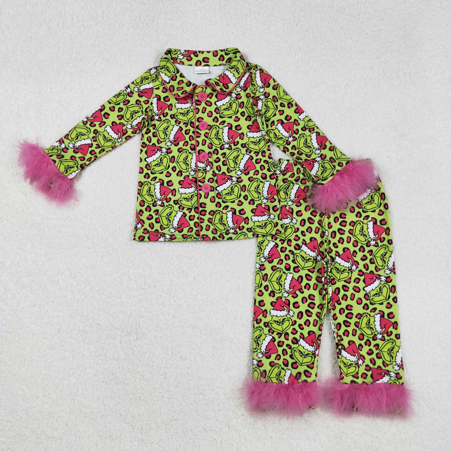 Mama and Me Leopard Grin Button Fur Sleeve Pajamas Sets Ruffle Dresses Zipper Rompers