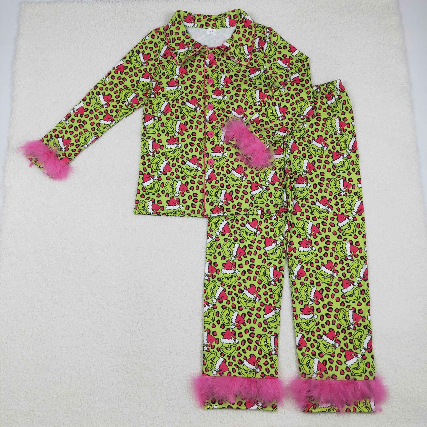 Mama and Me Leopard Grin Button Fur Sleeve Pajamas Sets Ruffle Dresses Zipper Rompers