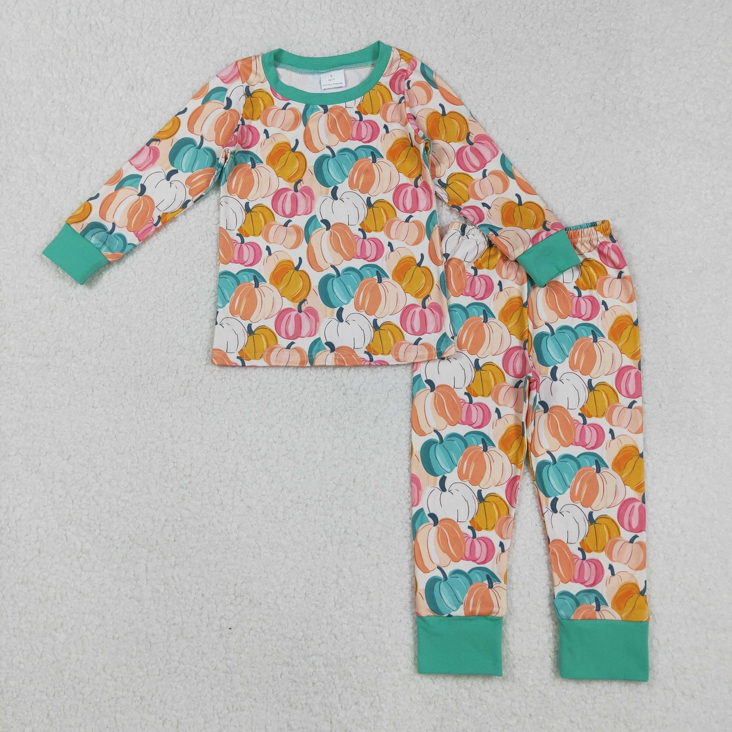GLP2691 Baby Girls Colorful Pumpkins Plaid Top Pants Fall Pajamas Sets