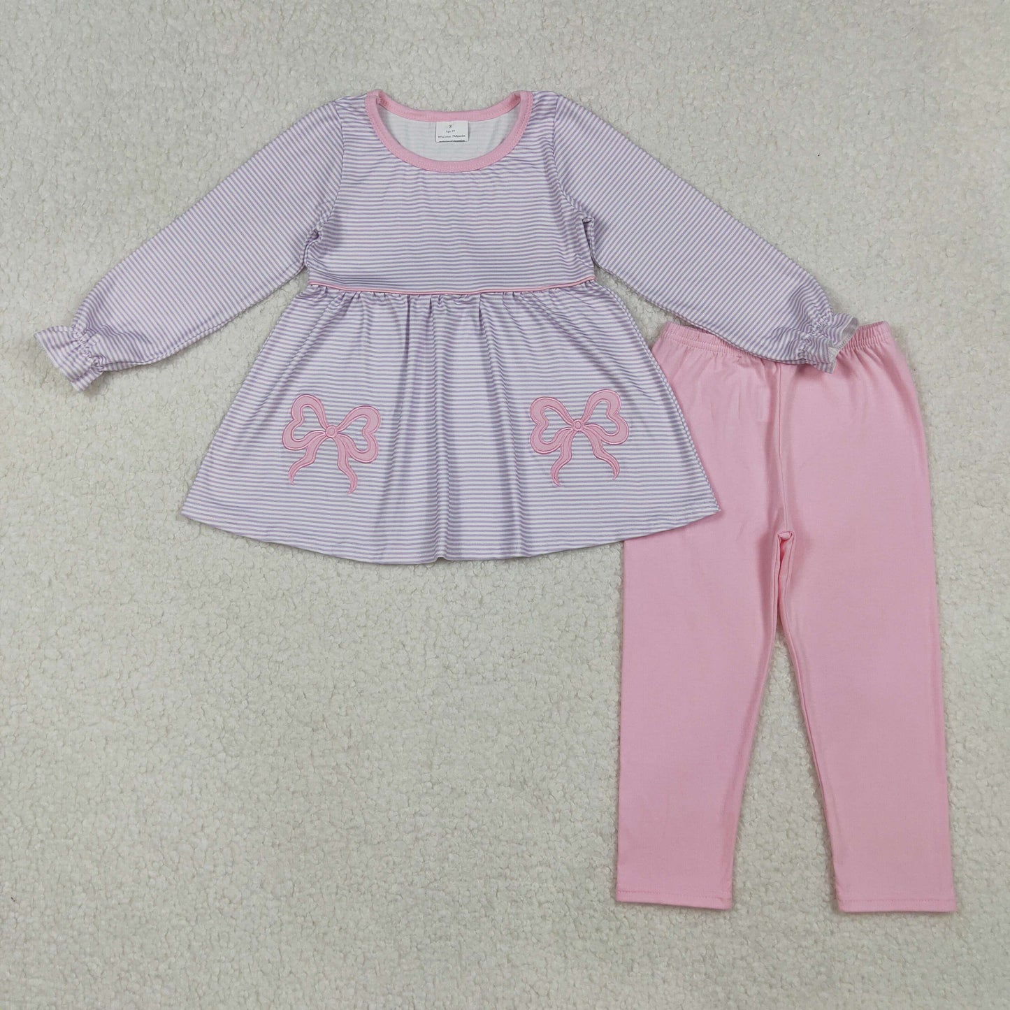 Sibling Baby Girls Embroidery Bows Stripe Tunic Leggings Pants Clothes Sets