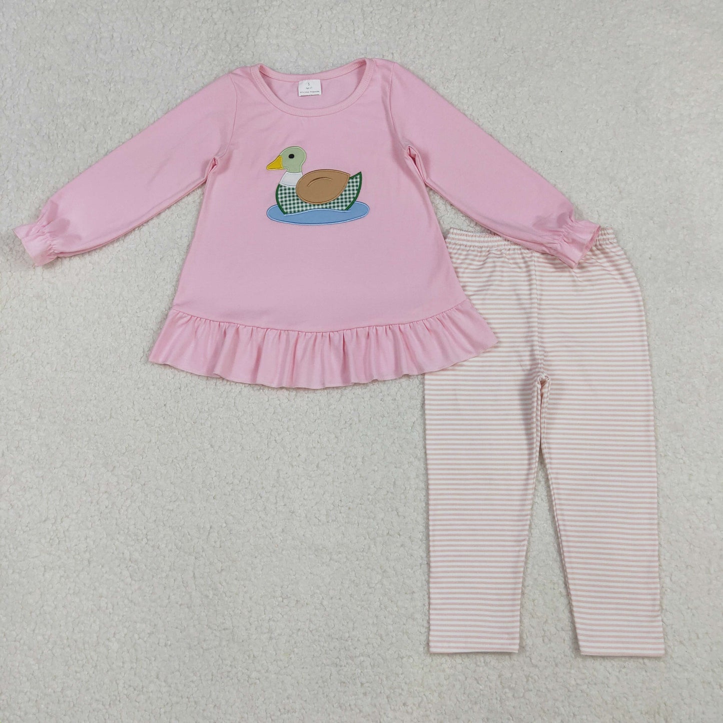 GLP2698 Baby Girls Embroidery Duck Tunic Stripe Leggings Pant Valentine Clothes Sets