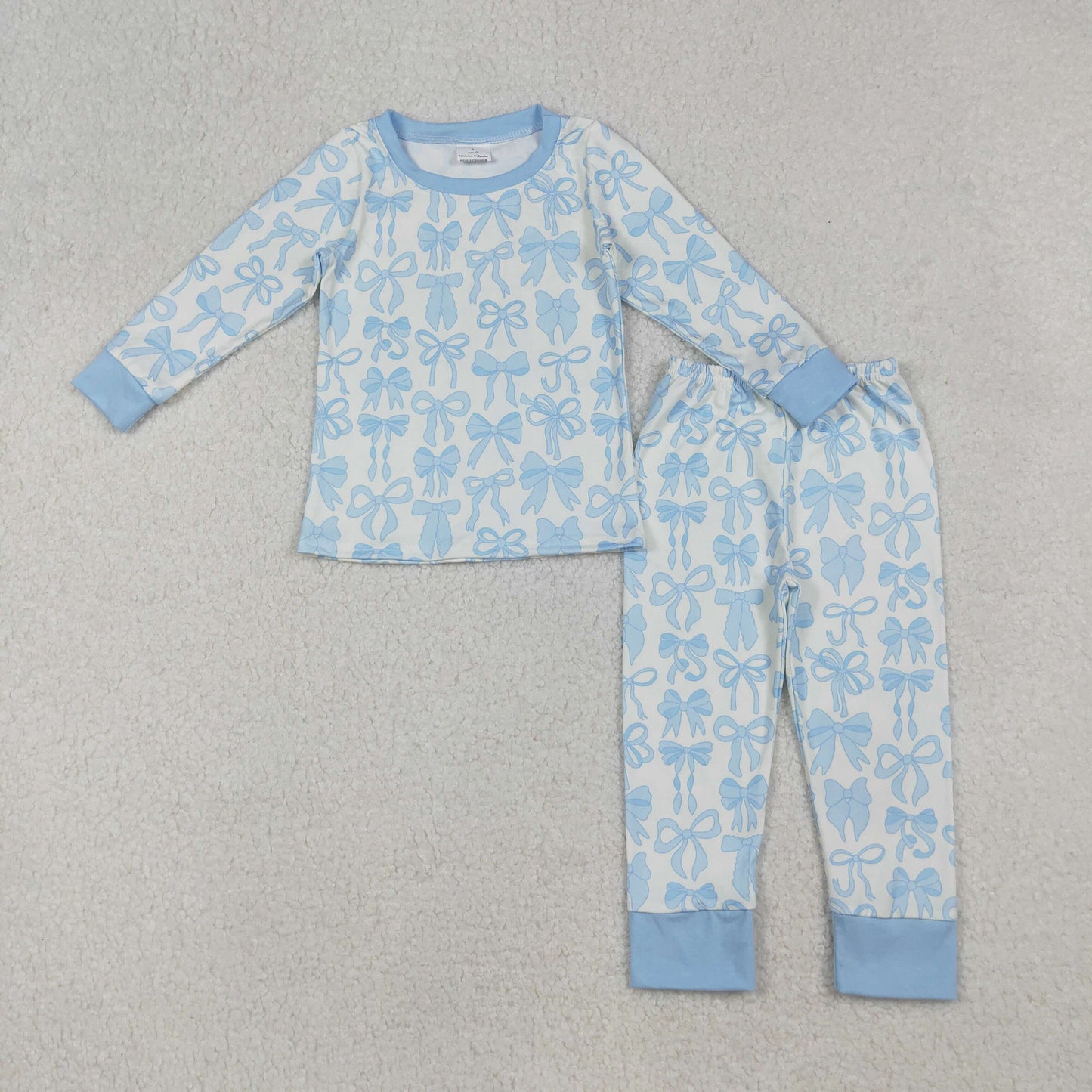 GLP2724 Baby Girls Light Blue Bows Plaid Top Pants Pajamas Sets