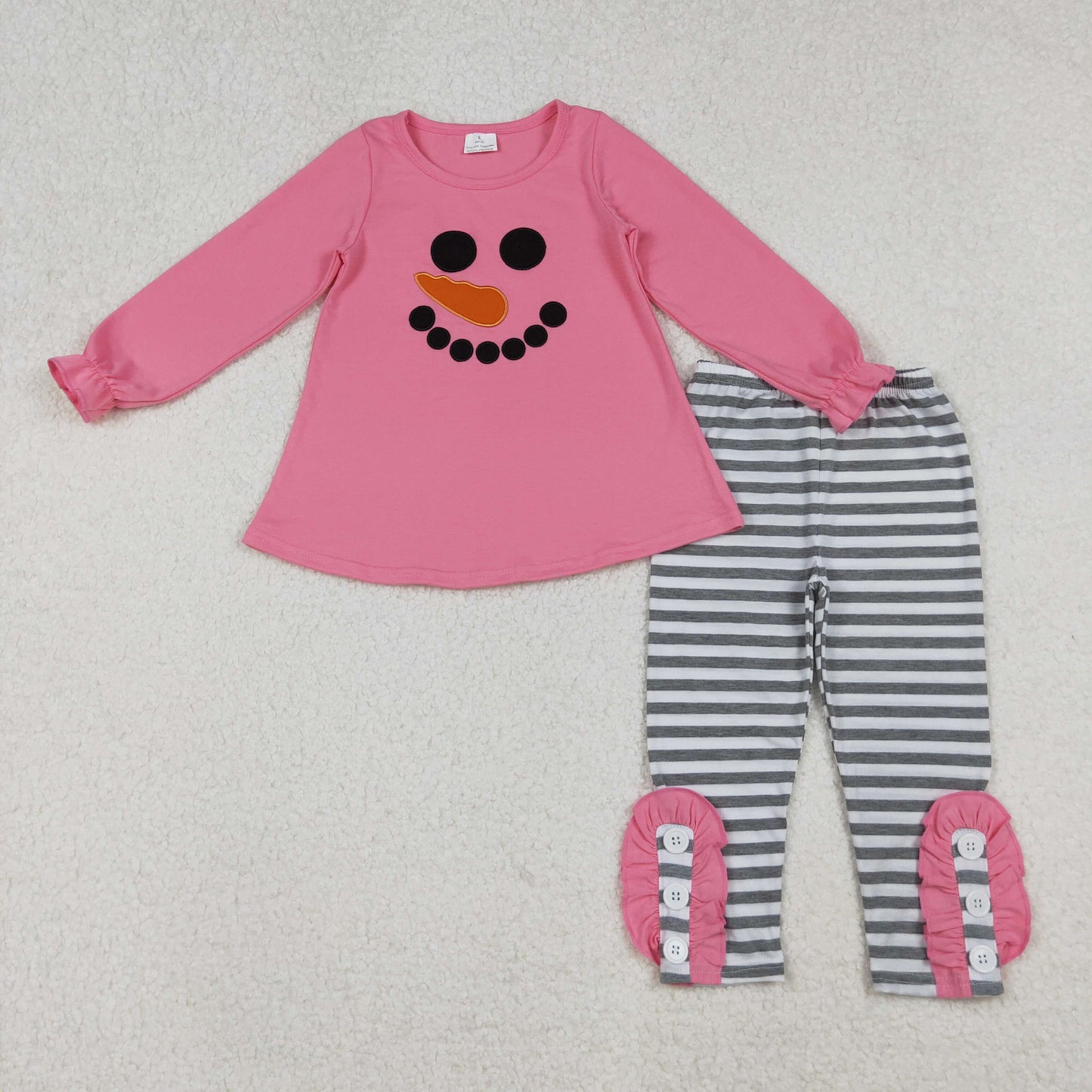 GLP2728 Baby Girls Embroidery Snowmen Tunic Stripe Ruffle Pant Christmas Clothes Sets