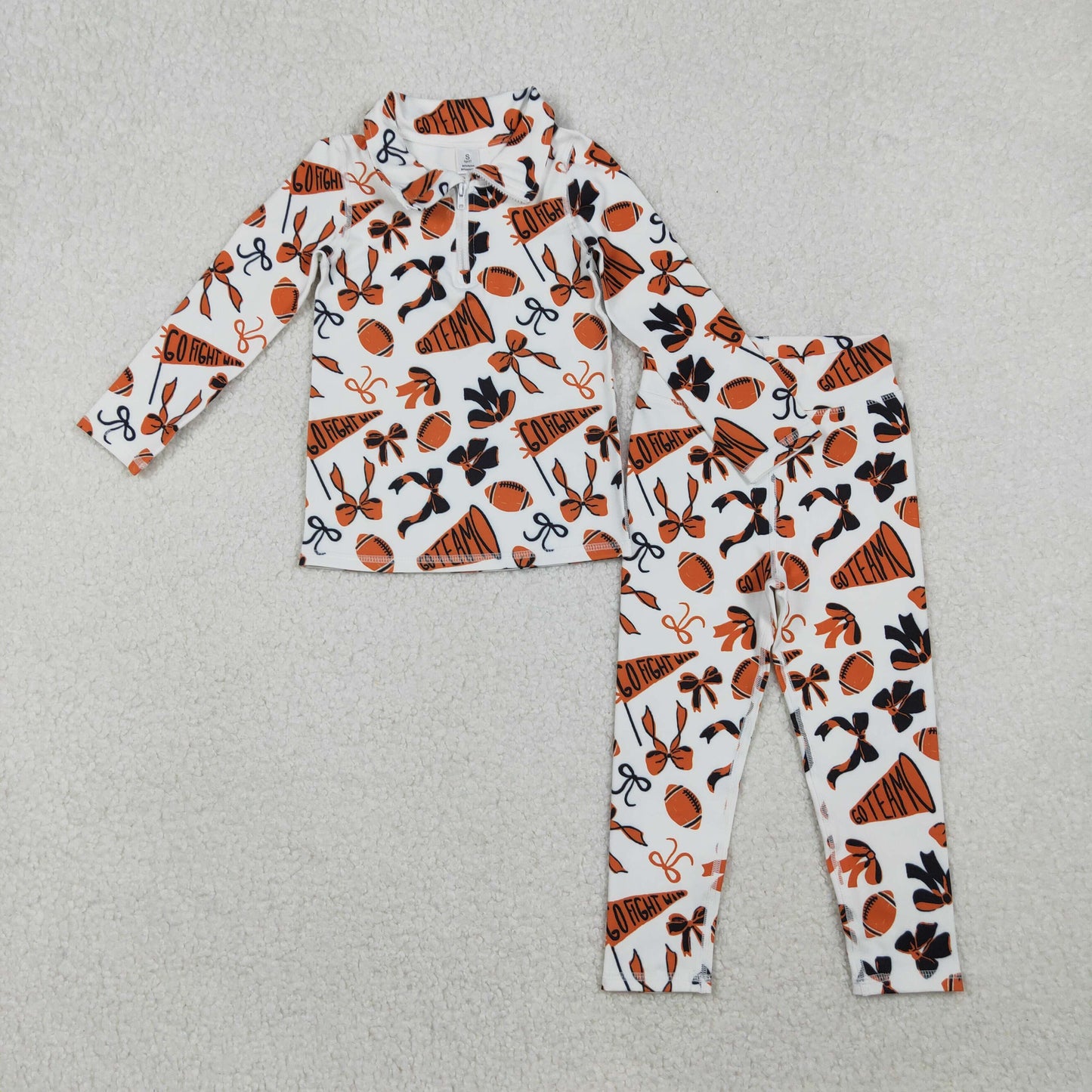 Sibling Baby Girls Bows Footballs Go Team Zipper Pullover Leggings Skorts Yoga Active Clothes Sets