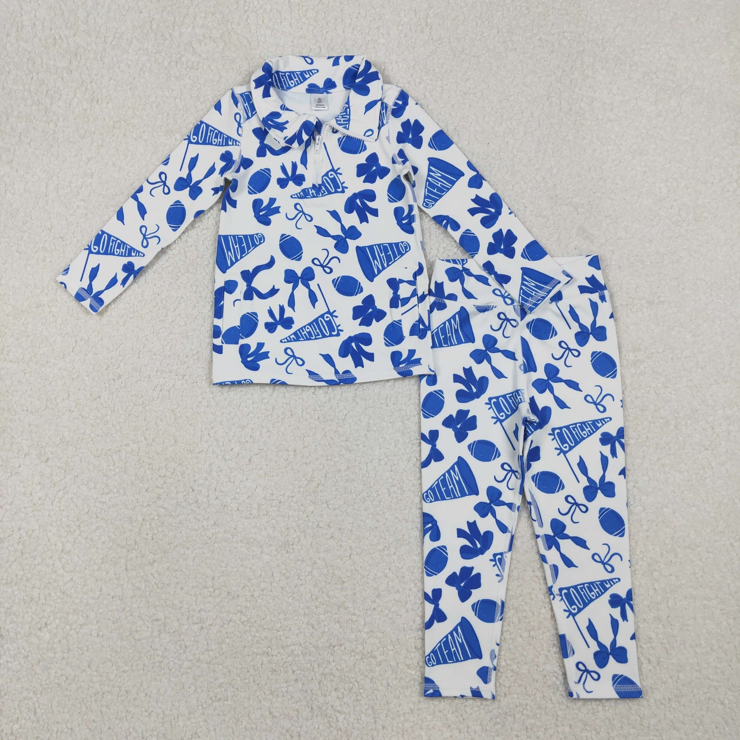 Sibling Baby Girls Bows Footballs Go Team Zipper Pullover Leggings Skorts Yoga Active Clothes Sets