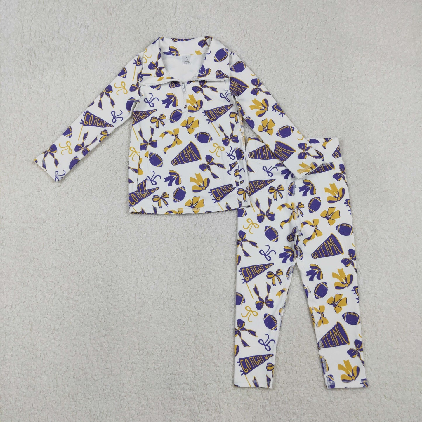 Sibling Baby Girls Bows Footballs Go Team Zipper Pullover Leggings Yoga Active Clothes Sets