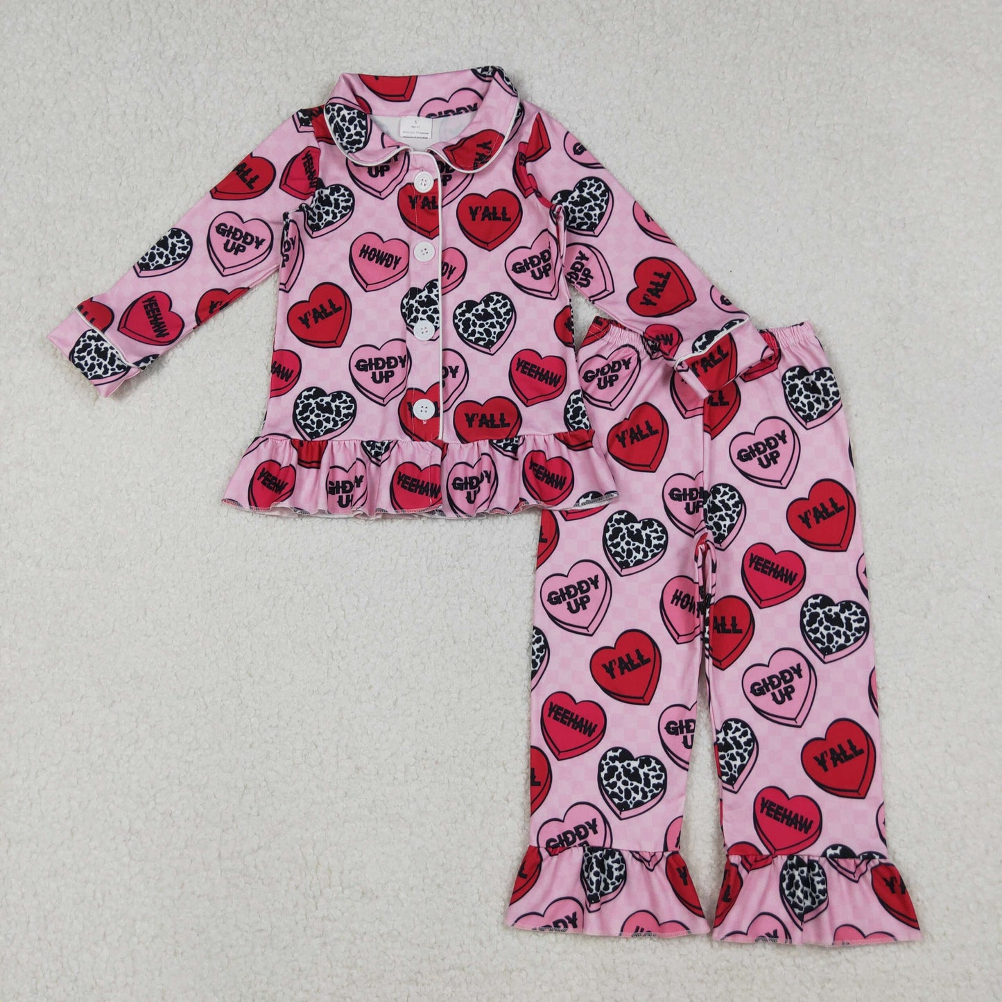 Sibling Baby Boys Girls Hearts Plaid Button Pants Valentine Pajamas Sets