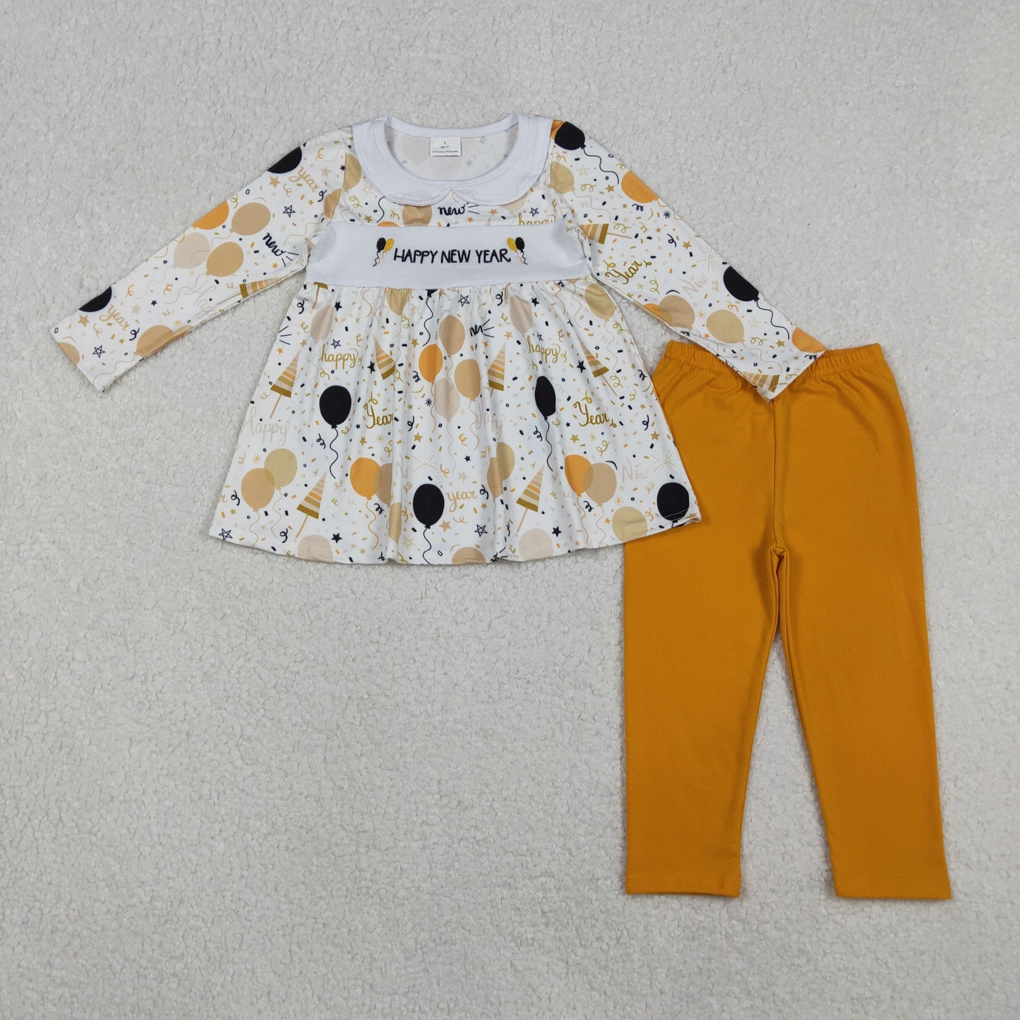 Sibling Baby Boys Girls Embroidery Happy New Year Balloons Stars Top Pants Clothes Sets