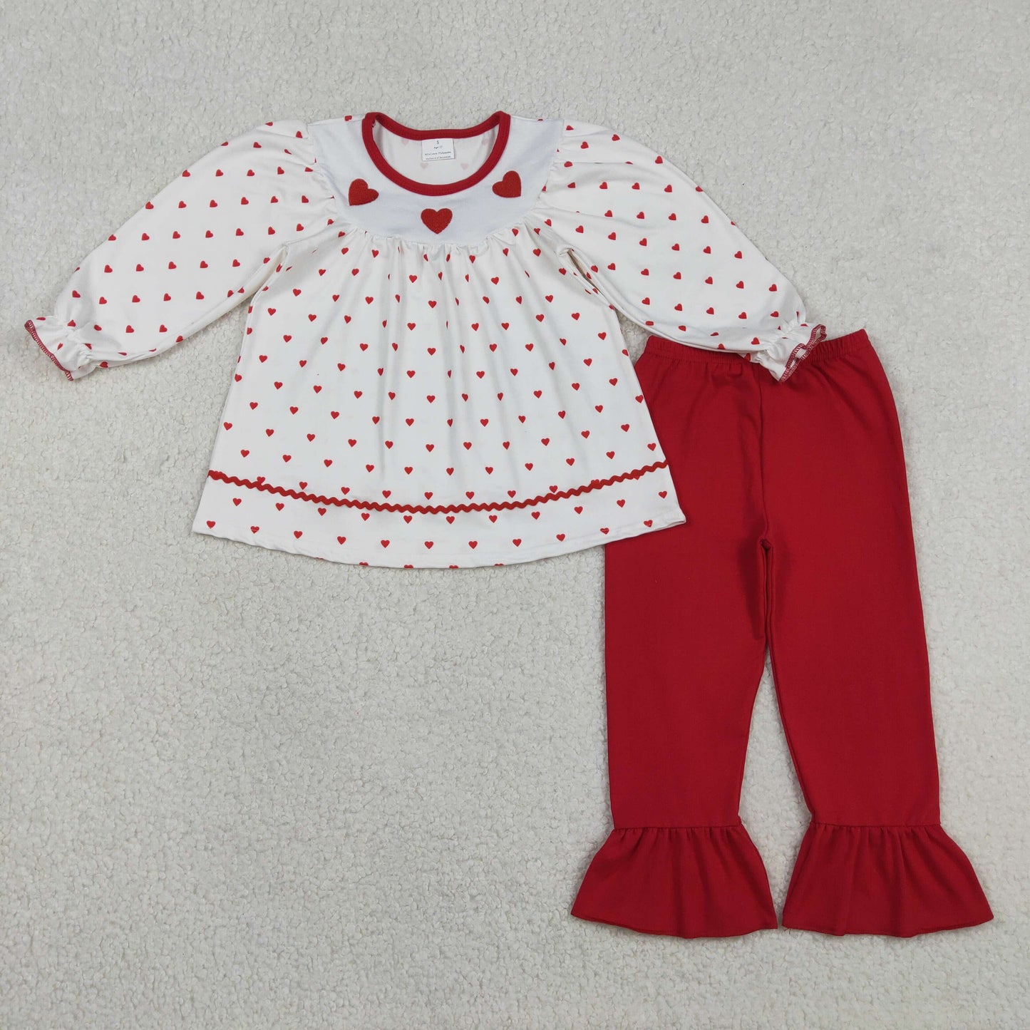 Sibling Baby Girls Embroidery Bows Hearts Tunic Ruffle Pants Valentines Clothes Sets