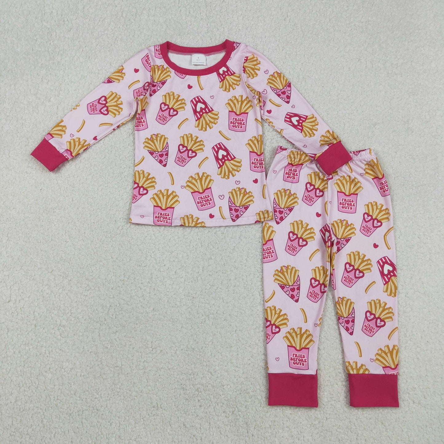 GLP3065 Baby Girls Pink Hearts Chip Top Pants Valentines Pajamas Sets