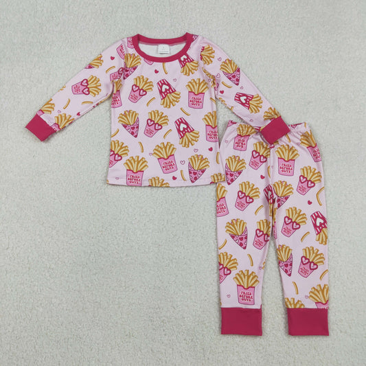 GLP3065 Baby Girls Pink Hearts Chip Top Pants Valentines Pajamas Sets