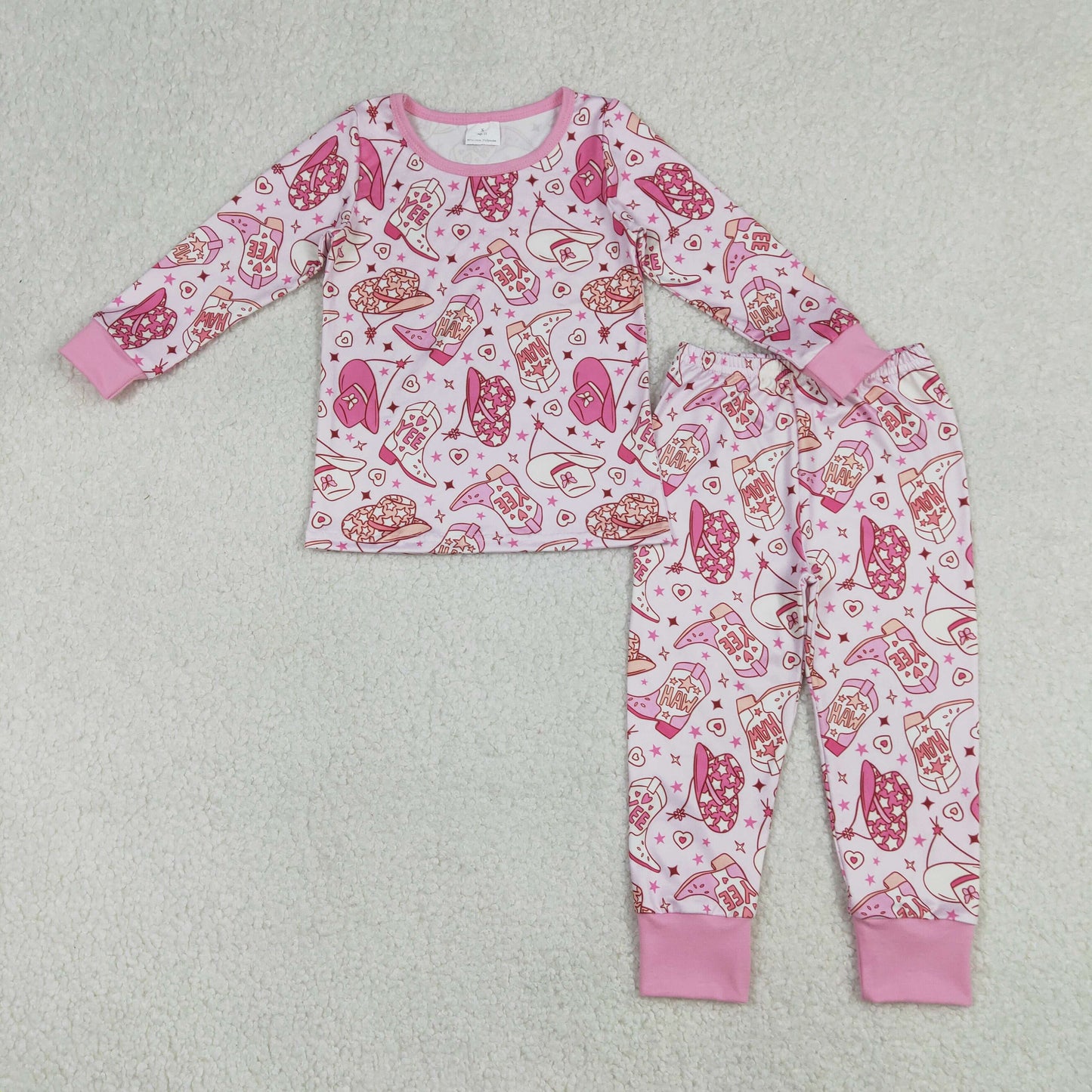 GLP3085 Baby Girls Pink Hats Boots Top Pants Western Pajamas Set