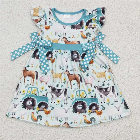 girls farm animal truck printed dress GSD0162