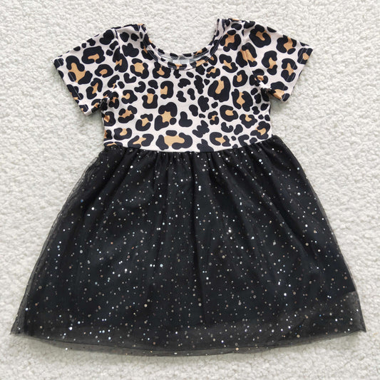 girls leopard gauze patchwork dress GSD0329