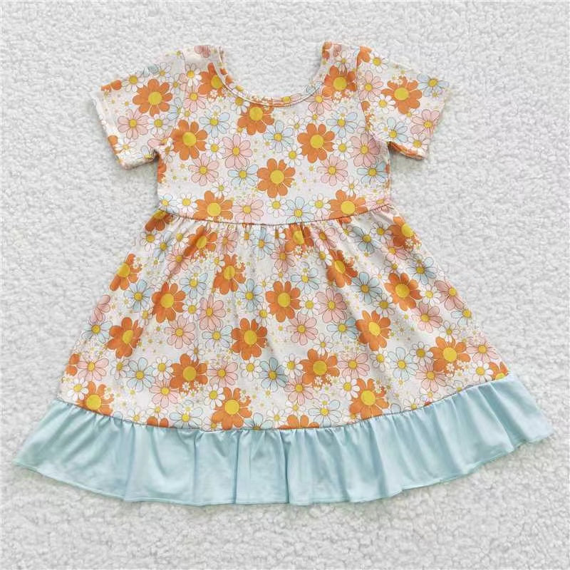 Sibling Baby Girls Flowers Checked Ruffle Knee Length Dresses