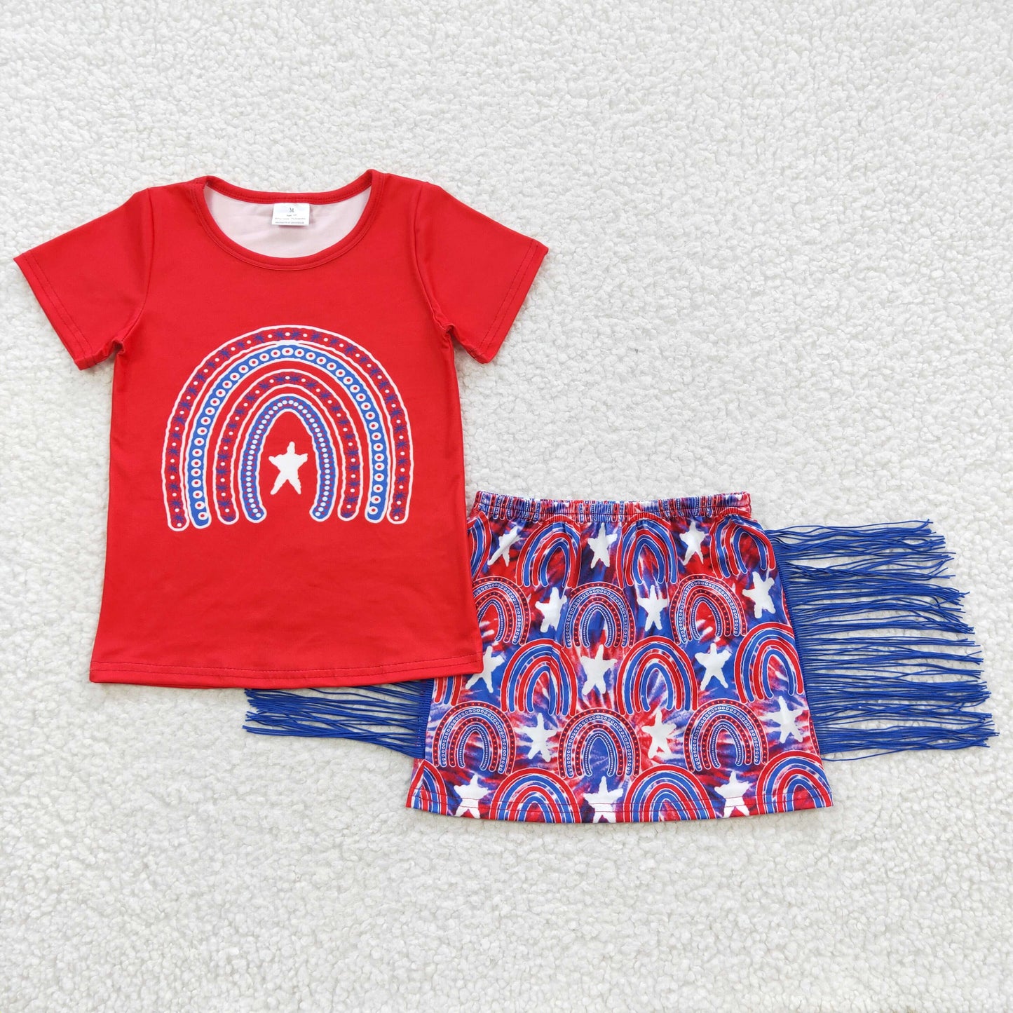 4th of July red tops tassel skirts sets GSD0338