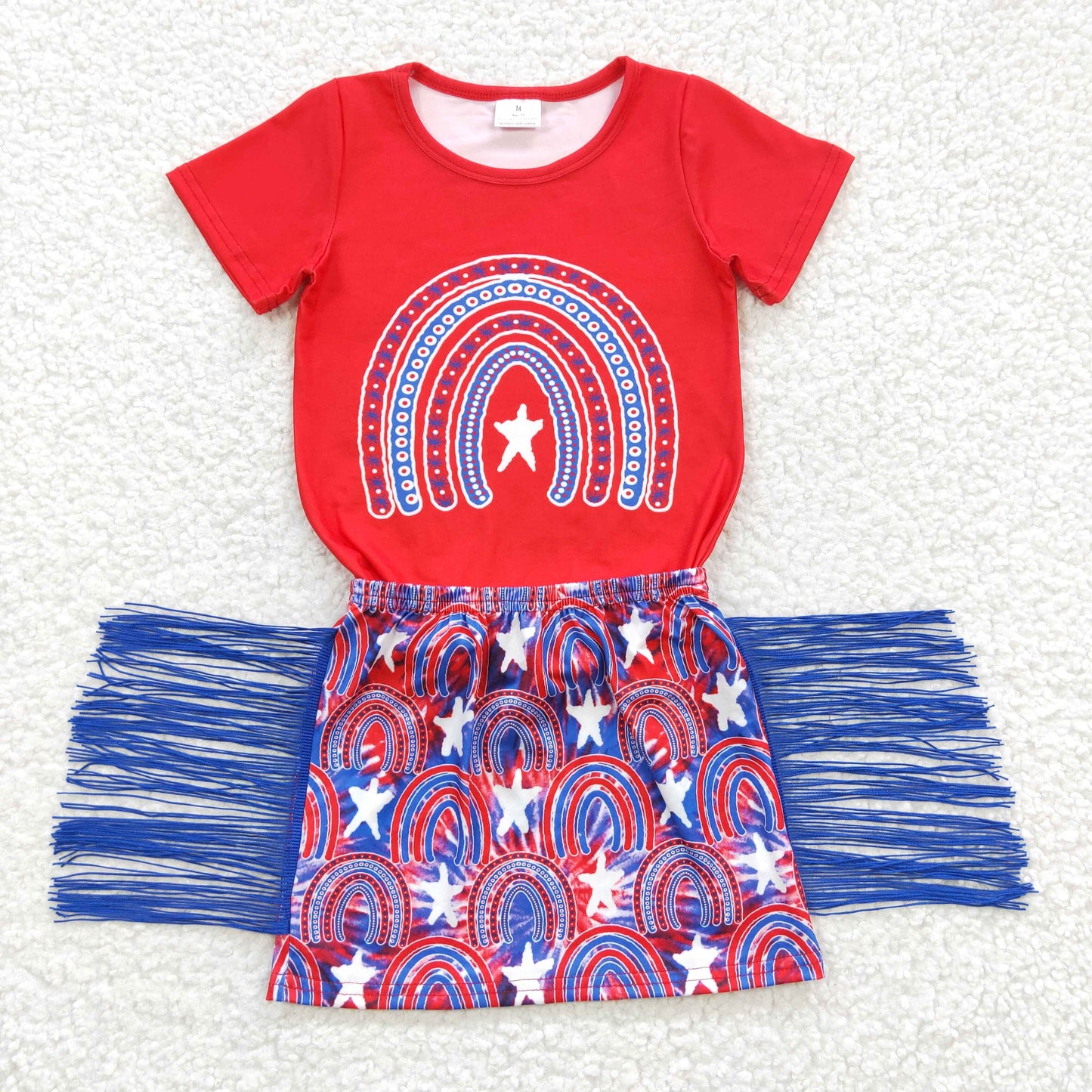 4th of July red tops tassel skirts sets GSD0338