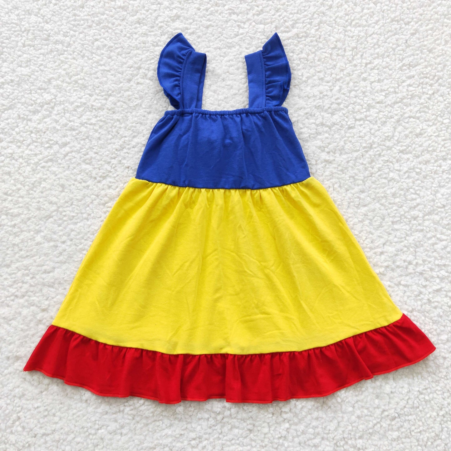 kids yellow blue patchwork princess dress GSD0343