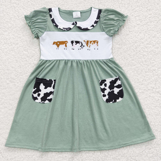 kids girls pasture cow embroidery dress GSD0347