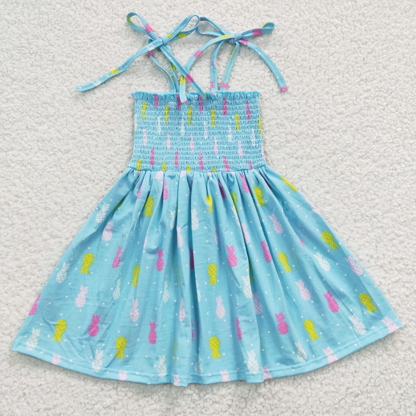 kids pineapple floral blue spaghetti strap dress GSD0350