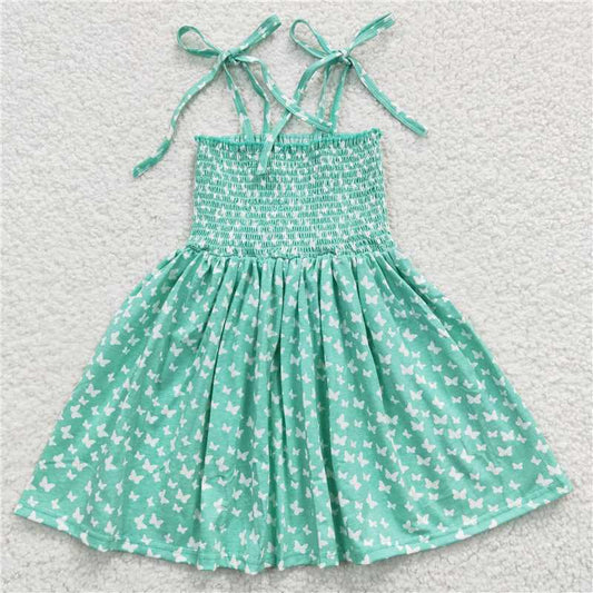 kids tiny butterfly green spaghetti strap dress GSD0351