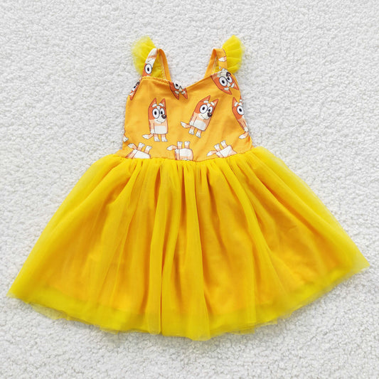 girls yellow cartoon gauze dress GSD0356