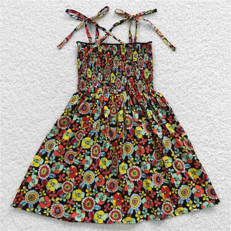 kids girls vintage floral spaghetti strap dress GSD0357