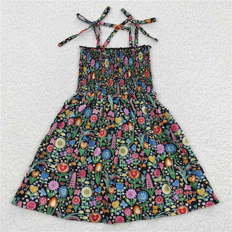 kids girls vintage floral spaghetti strap dress GSD0365