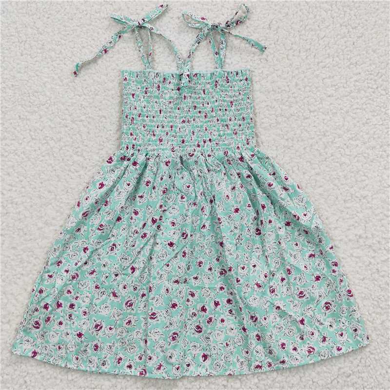 kids girls light blue floral spaghetti strap dress GSD0370