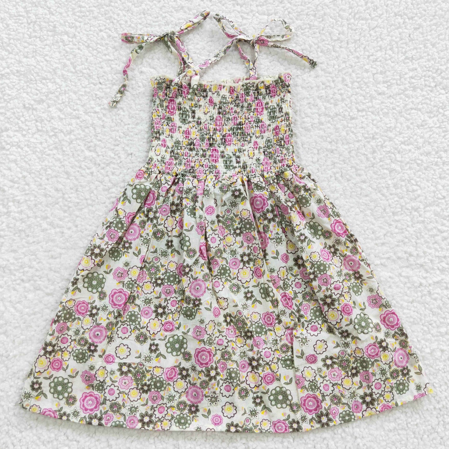 kids beige tiny floral spaghetti strap dress GSD0371