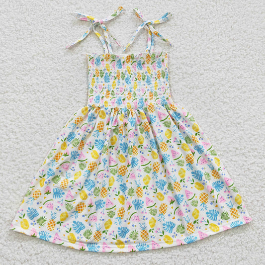 kids pinapple floral spaghetti strap dress GSD0374