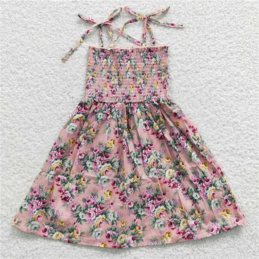 kids girls pink floral spaghetti strap dress GSD0376