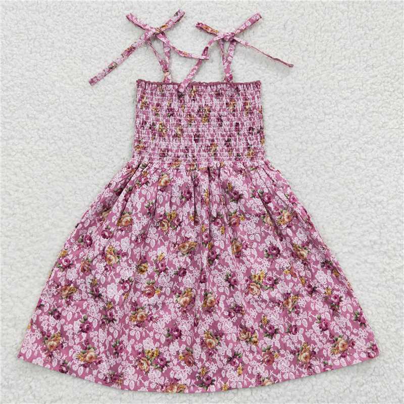 kids girls pourpre floral spaghetti strap dress GSD0377