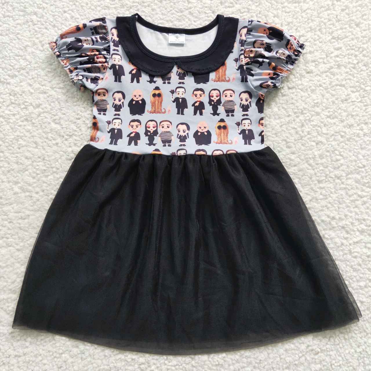 girls black cartoon gauze dress GSD0397