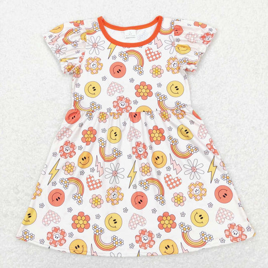 GSD0404 baby girl clothes love smiley lightning rainbow girl summer dress