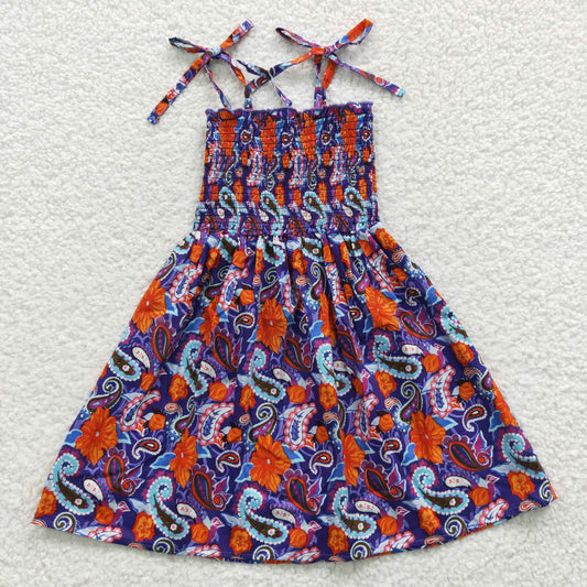 kids girls retro floral spaghetti strap dress GSD0405