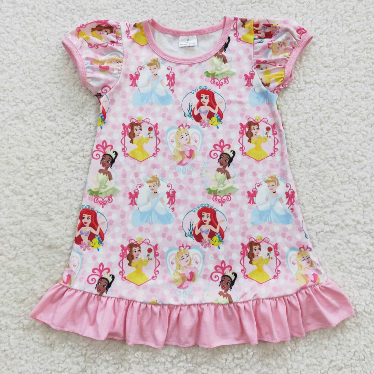 girls pink princess print ruffle lace dress GSD0426