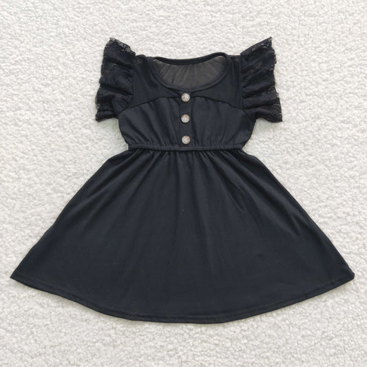 Girl black short sleeve tulle dress GSD0429