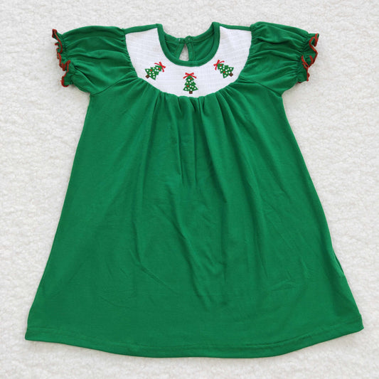 Kids girl green embroidery smocked dress GSD0432