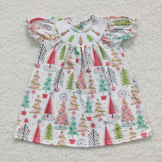 Christmas tree embroidery smocked dress GSD0440