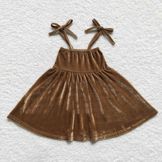 Brown strap velvet girls dress GSD0448
