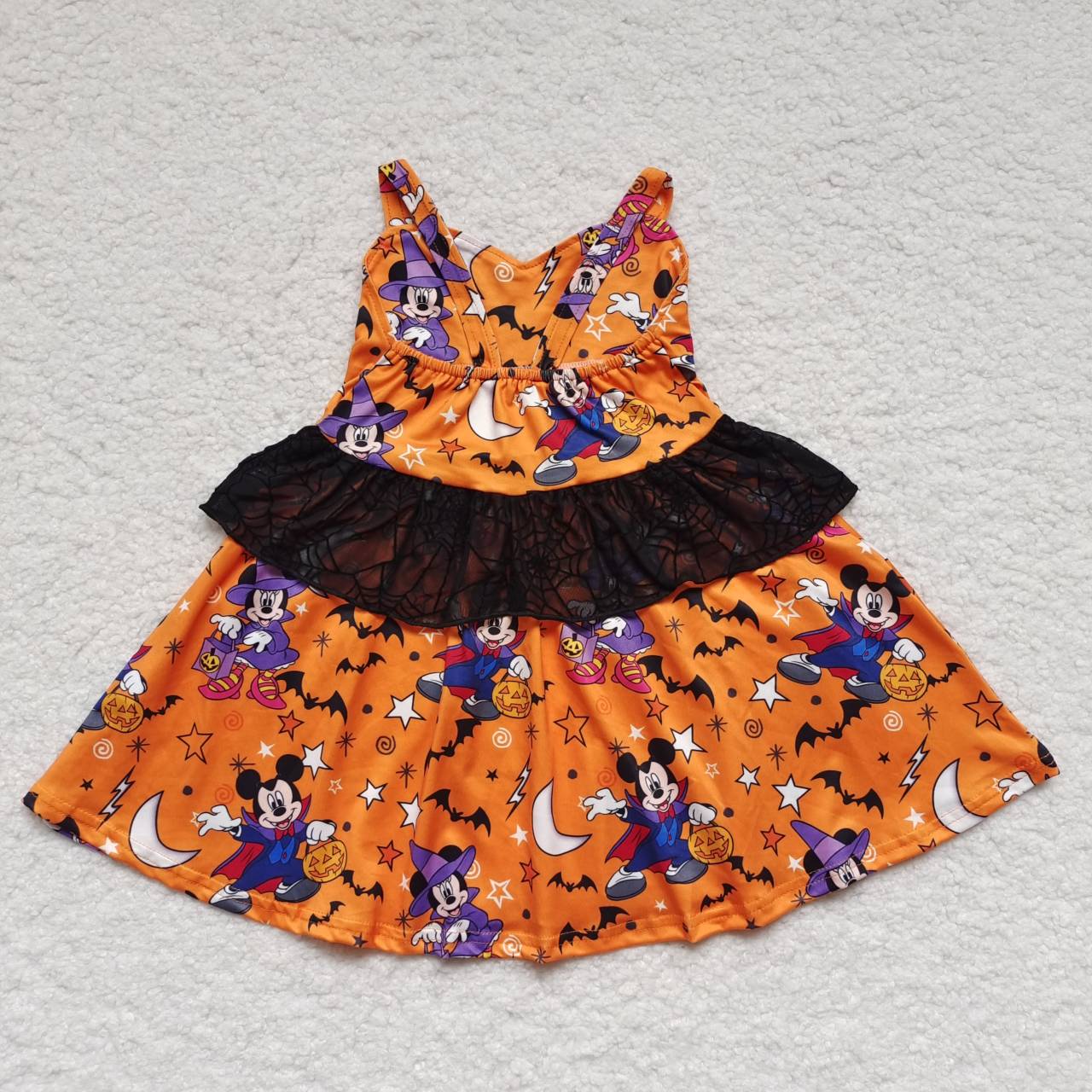 Girl Halloween orange cartoon pattern sleeveless dress GSD0453